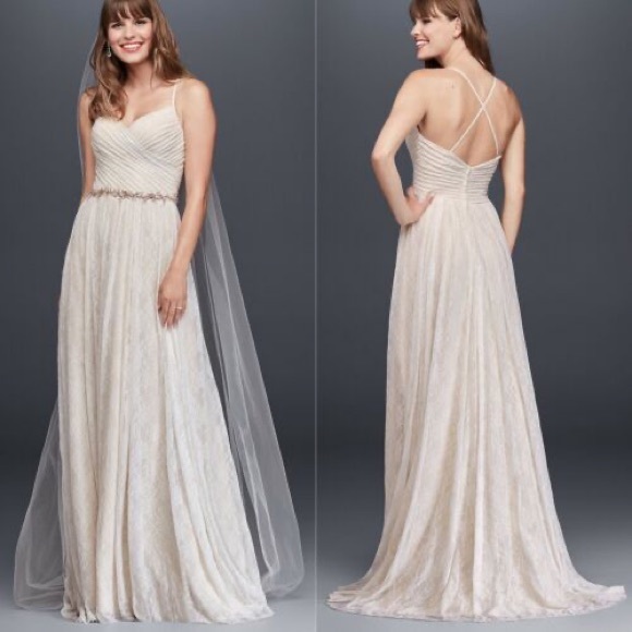 David's Bridal Dresses & Skirts - Galina Soft Lace Wedding Dress with Pleated Bodice